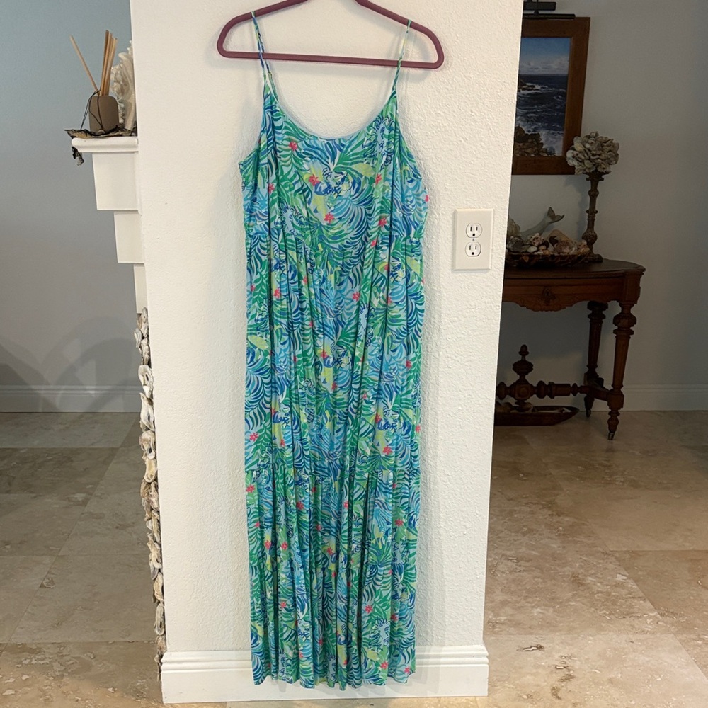 Lilly Pulitzer Green & Blue Tropical Print Maxi Sundress